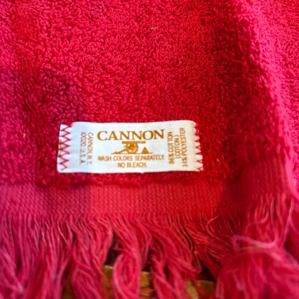 Cannon Christmas Hand Towels Red Green Fringe Joy Snowman Vintage Set Of 2 USA